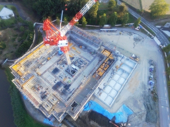 総合体育館建設のようす（空撮）